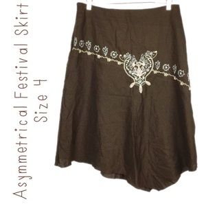 Asymmetric Hem Embellished Festival Skirt Size 4